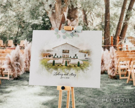 Wedding Guest Book Alternative Watercolor,, Venue Painting guestbook ideas Custom Watercolor Wedding Venue Portrait Wedding Church Portrait