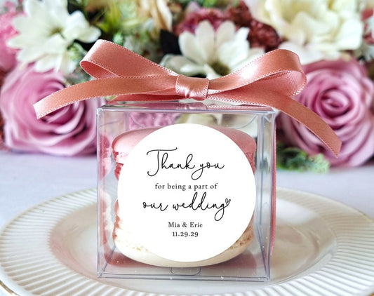 10 Sets of wedding favors clear macaron box ribbon label set, personalized wedding favor box, thank you box, wedding message box, gift box