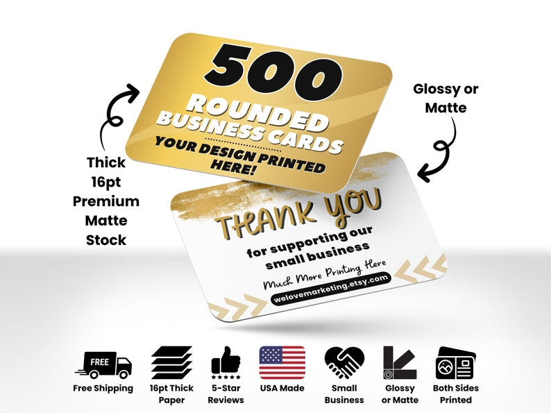 500 Rounded Business Cards Printed, Full Color Business Cards, Glossy or Matte Business Cards, Custom Printed Business Cards, Printing Cards
