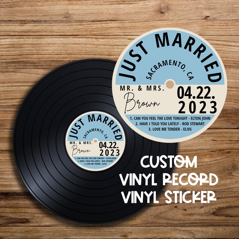 Just Married | Wedding Vinyl Record Sticker for Guest Book | Personalized Wedding Sticker | Ships Quickly to You | Wedding Decor | Trendy