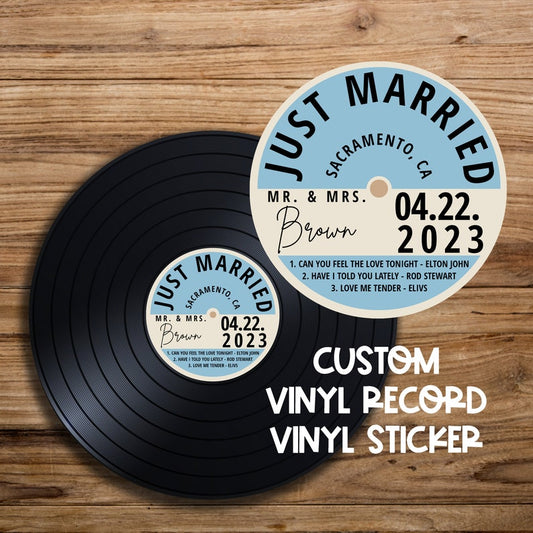 Just Married | Wedding Vinyl Record Sticker for Guest Book | Personalized Wedding Sticker | Ships Quickly to You | Wedding Decor | Trendy