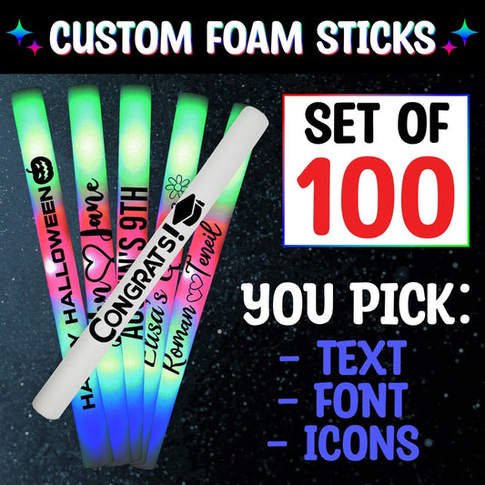 100 LED Glow Sticks Multi-Color 16 Inch Foam Stick Light Up Wands Batons for Customized Wedding Favors Party Supply