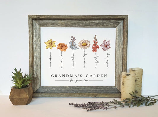 Grandma's Garden Birth Flower Personalized Gift for Grandma from Grandchildren Mothers Day Gift for Mom Custom Print Christmas Gift for Nana