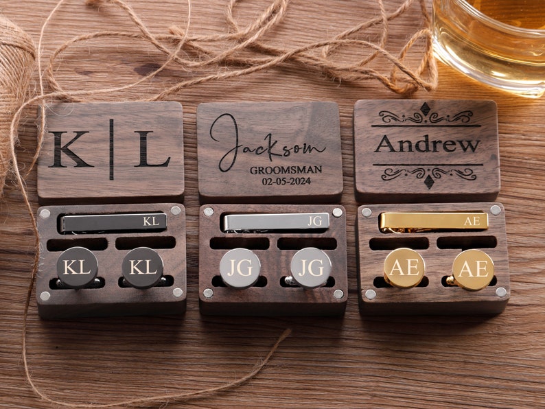 Groomsmen Cufflinks, Groomsmen Gifts, Personalized Cufflinks for Men, Best Man Gift, Groomsman Proposal, Custom Tie Clip Set