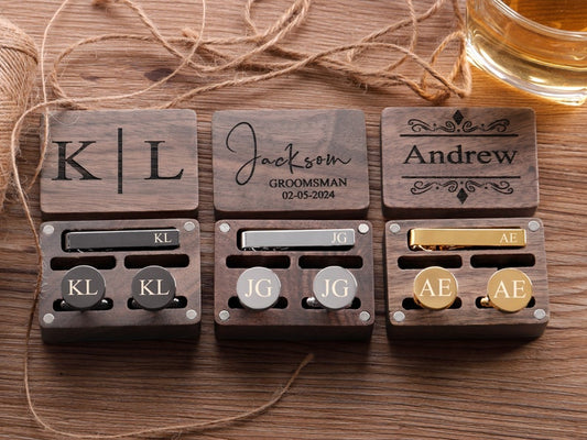 Groomsmen Cufflinks, Groomsmen Gifts, Personalized Cufflinks for Men, Best Man Gift, Groomsman Proposal, Custom Tie Clip Set