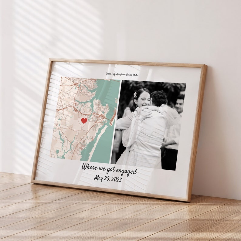 Engagement Gift For Couple - Engagement Map Print Custom Wedding Gift, Engagement Frame Gift For Bride, Gift For Newly Engaged Couple
