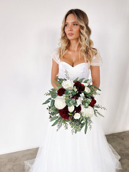 Wedding bouquet, Burgundy bouquet, Deep red wedding bouquet, burgundy bridal bouquet