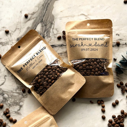 50 Pieces Coffee Wedding Favor Bags, The Perfect Blend, Personalized Coffee Pouch, Wedding Favors, Rehearsal Dinner, Engagement Party Favors