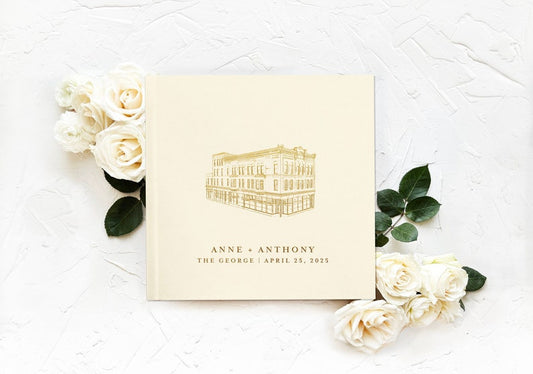 CUSTOM Venue Illustration Wedding Guest Book Wedding Guestbook Landscape Gold Foil Guestbook Personalized Hardcover Guest Photo Guest Book