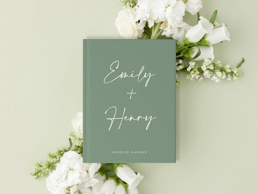 Custom Wedding Planner | Sage Green Personalized Wedding Planning Book | Color Choices Available | 8.5 x 11 inches | SKU: CWP002