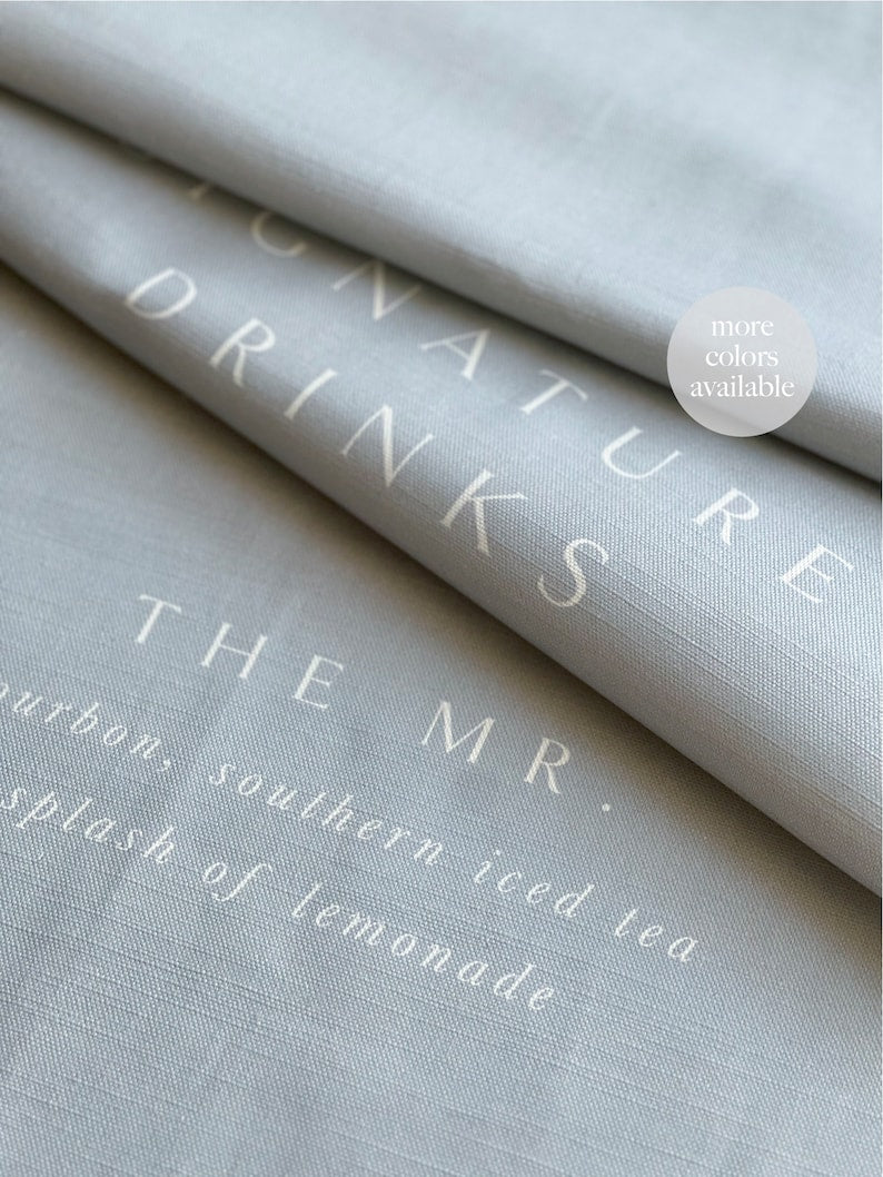 Dusty Blue Linen Bar Sign, Signature Drink Sign, Custom Wedding Bar Sign, Fabric Wedding Signage, Custom Bar Menu, Linen Wedding Banner