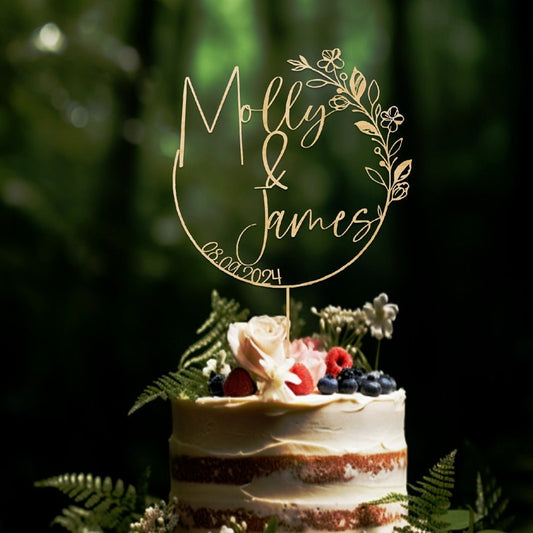 BOHO Wedding cake topper, Gold Cake topper for Wedding, Personalized cake topper, Rustic wedding cake topper, Custom Mr Mrs cake topper.