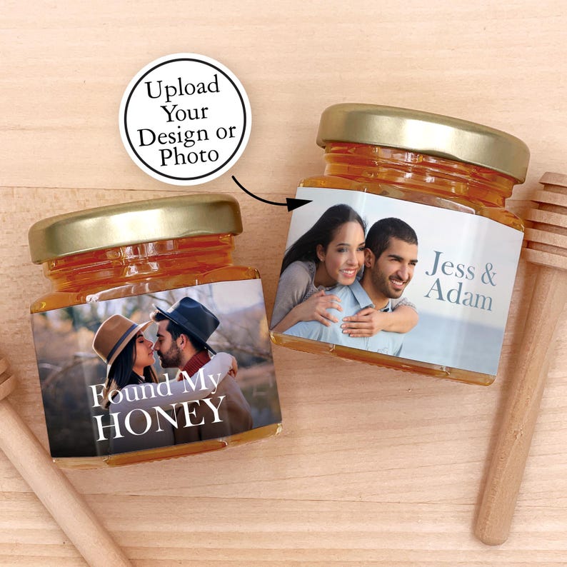 Honey Favors, Wedding Logo Design, Wedding Favors for Guests in Bulk, Bridal Shower Favors for Guests, Honey in Glass Jar Favors, 2 oz honey