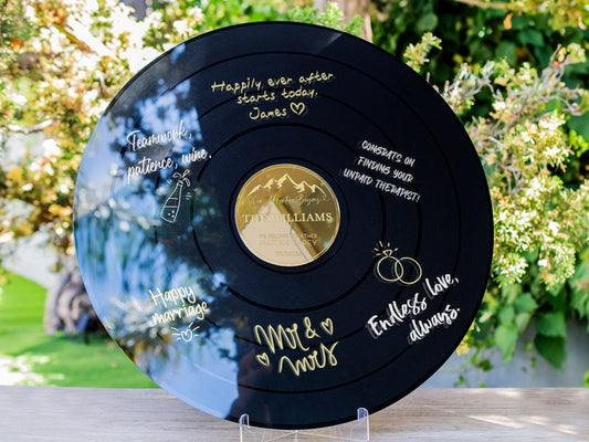 Wedding Guest Book Alternative, Welcome Wedding Signs, Vinyl Record Guest Book, Acrylic Wedding Decor, 3 Design w Color & Size Options
