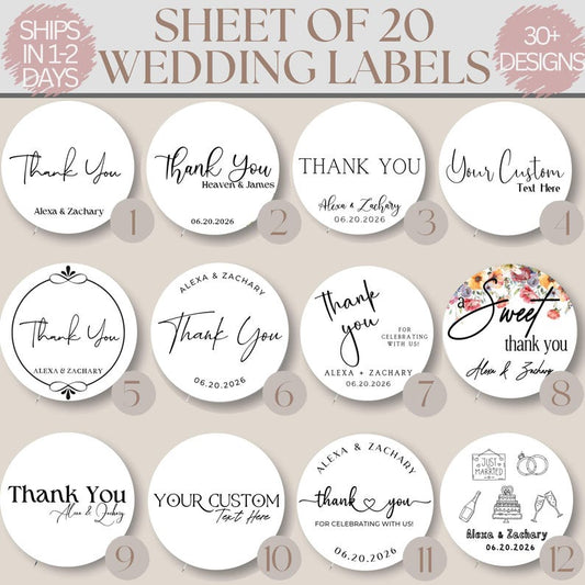 20 Custom Wedding Favor Stickers for Guest Gift Bulk Wedding Sticker Label Favor Bag Thank You Sticker Gold Foil Bridal Shower Favor Sticker