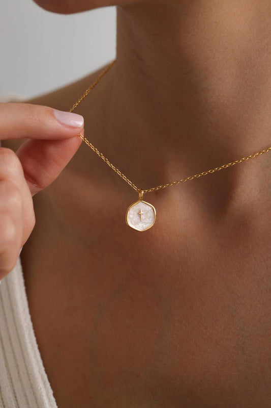 Gold Enamel Mini Cross Necklace, Tiny Cross Necklace, Religious Necklace, Enamel Necklace, Christian Gift for her, Christmas Gift
