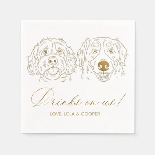 Pet Wedding, Dog Wedding, Custom Wedding Cocktail Napkins, Engagement Party, Wedding Table Decor, Wedding Reception, Pet Illustration