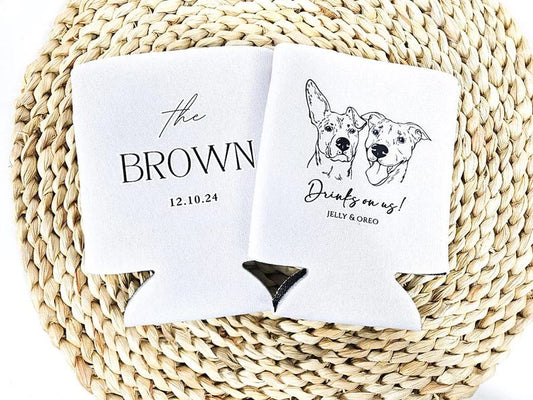 Personalized Pet Portrait Can Cooler, Custom Wedding Favor