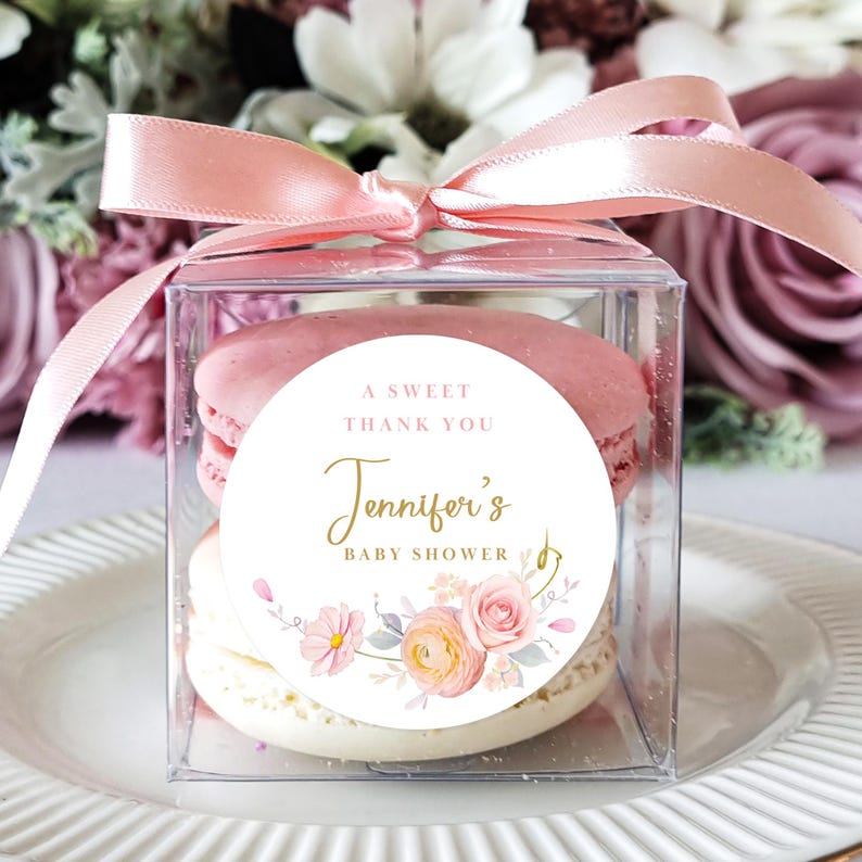 10 Sets of a sweet thank you wedding favor macaron boxes ribbon label set, personalized favor box, bridal shower favor, baby shower favor