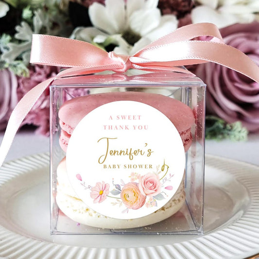 10 Sets of a sweet thank you wedding favor macaron boxes ribbon label set, personalized favor box, bridal shower favor, baby shower favor