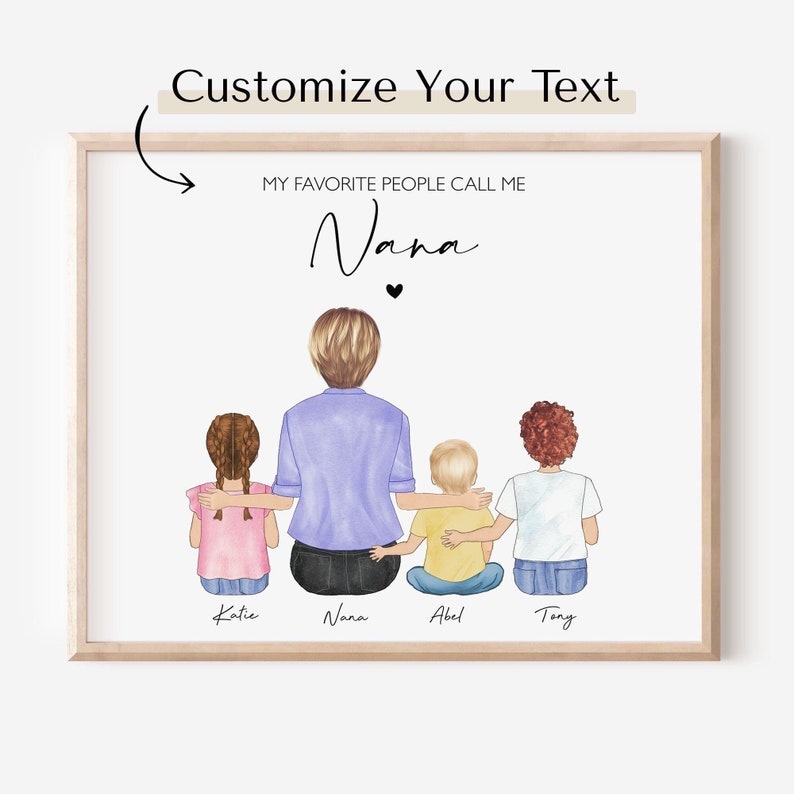 Grandma Christmas Gift, Personalized Nana or Mimi Portrait, Custom Grandparent Art, Gift for Grandmother from Grandkids, Family Wall Print