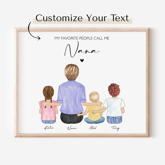 Grandma Christmas Gift, Personalized Nana or Mimi Portrait, Custom Grandparent Art, Gift for Grandmother from Grandkids, Family Wall Print