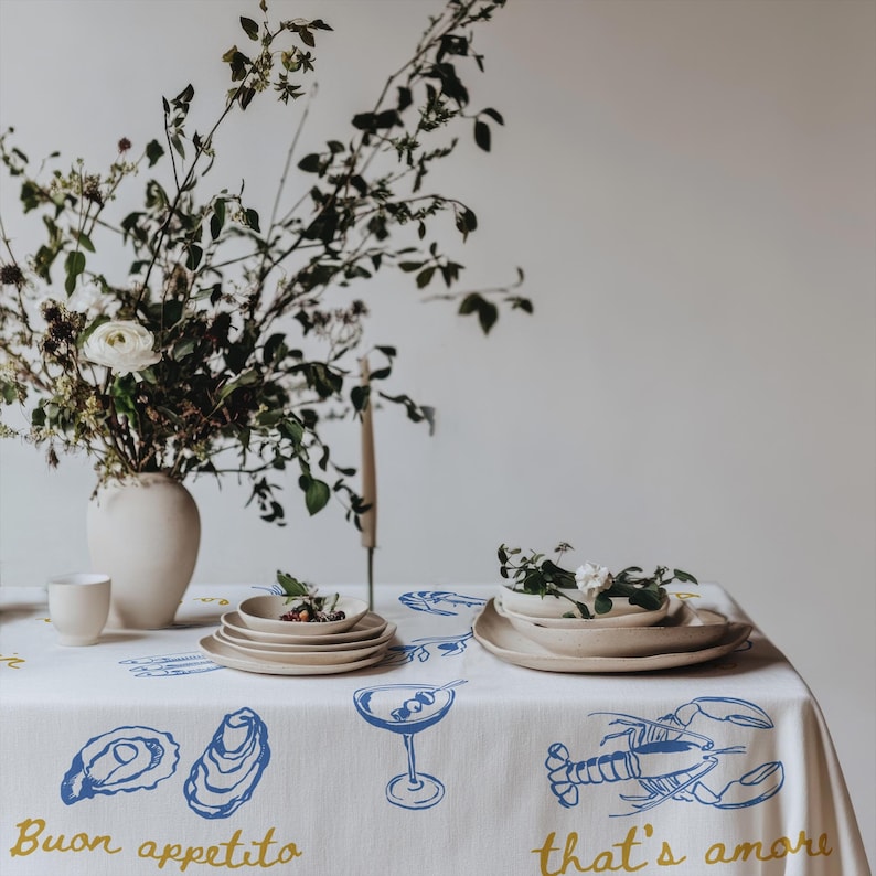 Hand Drawn Tablecloth Italian Summer Tablecloth Italian Theme Table Cloth Wedding Decor Italian Dinner Party Decor That's Amore Tablecloth