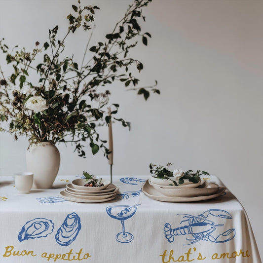 Hand Drawn Tablecloth Italian Summer Tablecloth Italian Theme Table Cloth Wedding Decor Italian Dinner Party Decor That's Amore Tablecloth