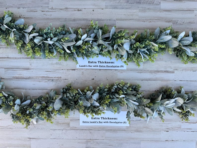 Lambs Ear & Eucalyptus Garland, Farmhouse Decor, Year Round Garland, Wedding Centerpiece Wedding Decor, Mantle Decor, Table Runner, Stairway