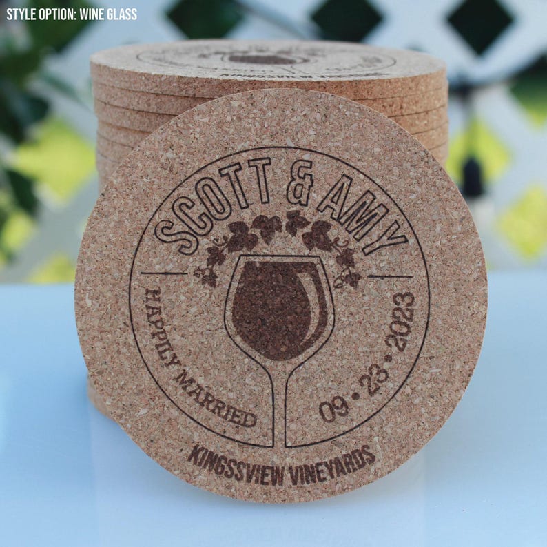 Engraved Cork Wedding Coasters  Winery Theme, Custom Favor