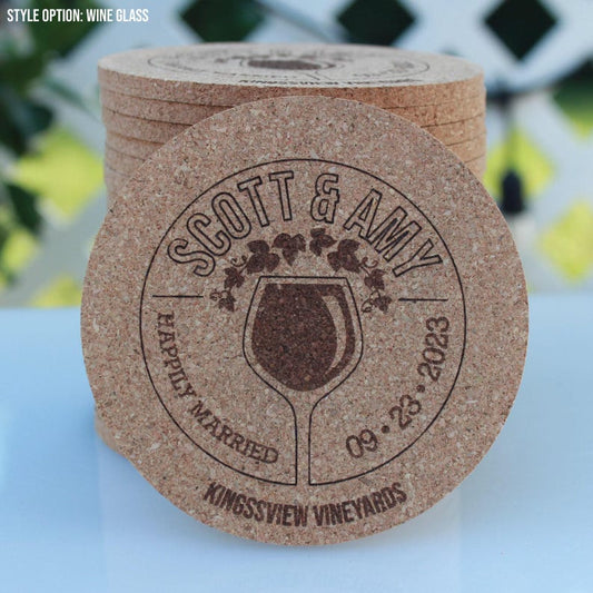 Engraved Cork Wedding Coasters  Winery Theme, Custom Favor