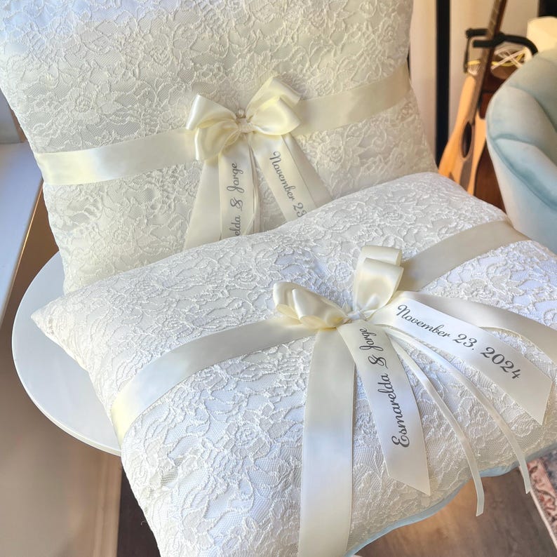 Kneeling Pillows Ivory Two Church Pillows Personalized Custom Kneeling Pillows for wedding Ivory Large Pillows Prayer Pillows with Lace