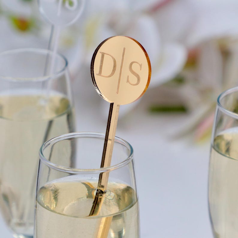 50 Pieces Bulk Wedding Drink Stirrers, Personalized Couple Initials Cocktail Sticks, Custom Bar Decor, Signature Drink Mixers, Wedding Favor
