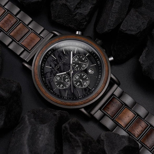 Engraved Walnut Watch for Husband - 1st Anniversary Gift For Boyfriend - Personalized Custom Marble Wooden Gift For Him - Mens Wedding Gift