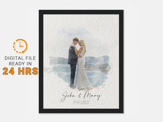 Custom Portrait from Photo, Custom Wedding Portrait from Photo, Digital Watercolor Illustration