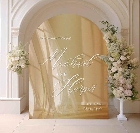 Gold Acrylic Wedding Welcome Sign | Gold Wedding Sign | Gold Custom Wedding Sign | Welcome to our Wedding Sign Gold White Writing Arch