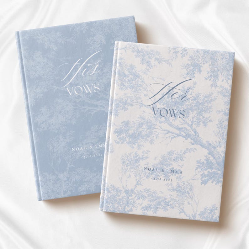 French Toile De Jouy Vow Books Custom His And Her Vow Books Elegant Wedding Keepsake Personalized Romantic Wedding Ceremony Gift