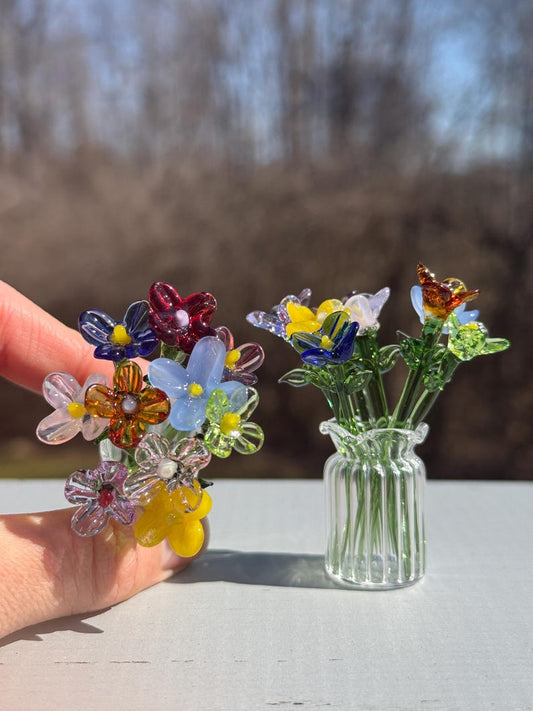 Glass Flower Bouquet - Mini Flower Figurine, Glass Artwork Table Centerpiece, Birth Flower Sculpture, Home Decor Gift for Mom & Friends