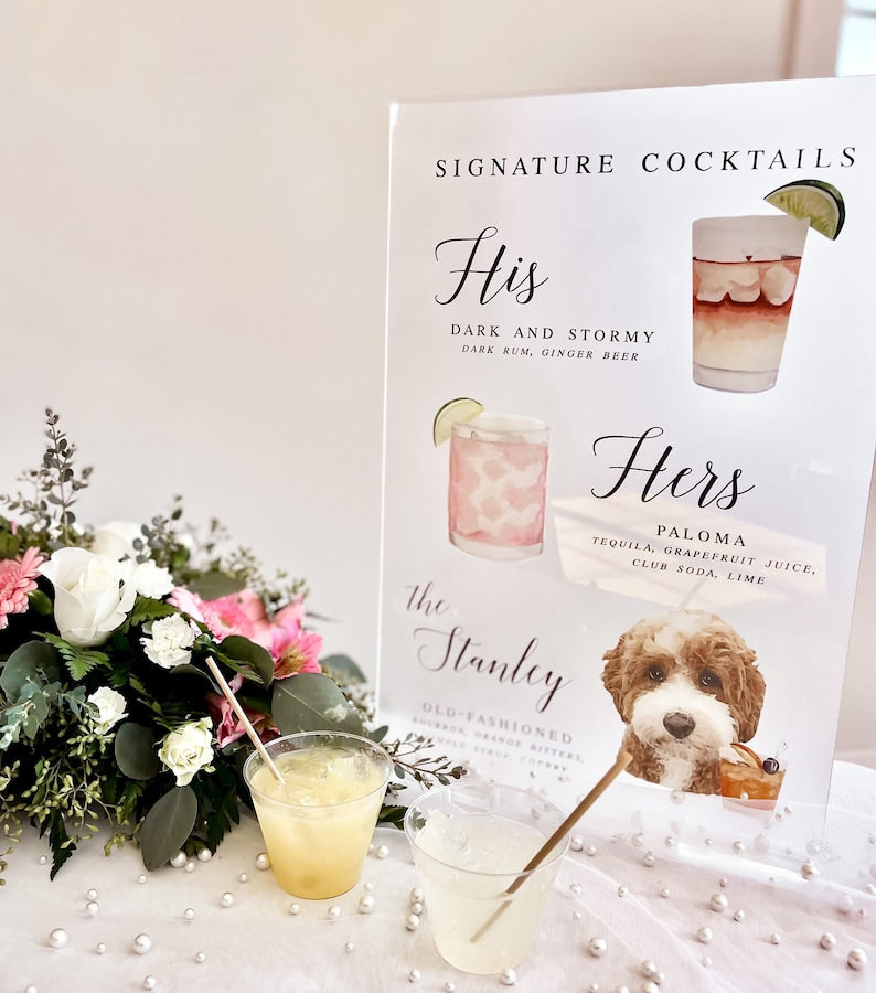 Dog Signature Cocktails Acrylic Sign, Two Dog Signature Drink Bar Menu, Pet Wedding Bar Menu, Wedding Bar Sign, Acrylic Bar Menu Sign