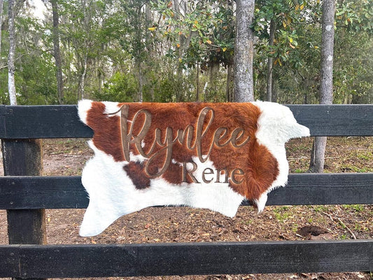 Engraved Cowhide: Personalized Branded Calf Hide, Nursery Decor, wedding decor, logo, brand
