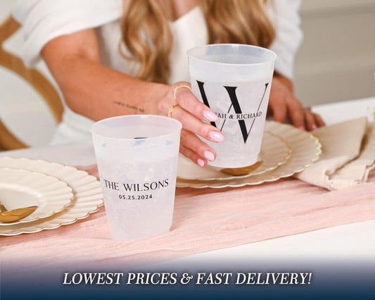 Custom Wedding Cups, Reception Bar Frosted Cups, Personalized Shatterproof Cups, Modern Wedding Decor, Signature Cocktails, Engagement Party