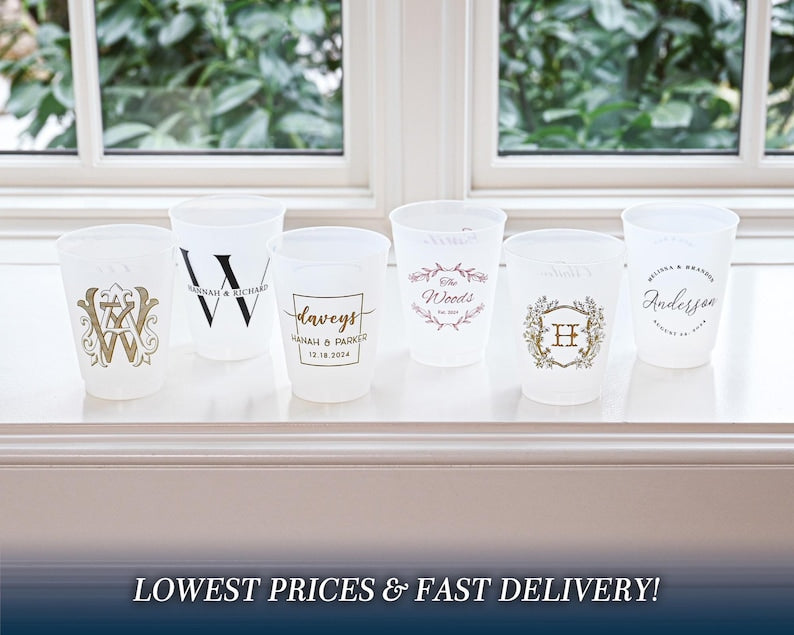Custom Wedding Cups, Cocktail Hour Frosted Cups, Personalized Shatterproof Cups, Modern Wedding Decor, Signature Cocktails,Engagement Favors