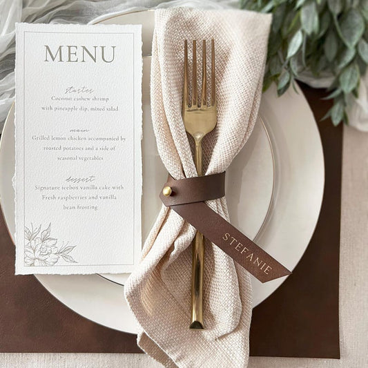 Leather personalized napkin ring Custom place card Wedding place card Vegan leather Name place setting Wedding favor rustic wedding decor