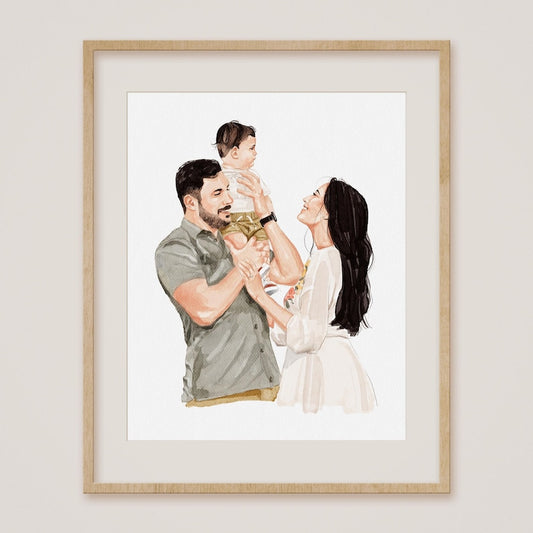 Hand-Drawn Custom Family Portrait, Watercolor Family Painting from Photo