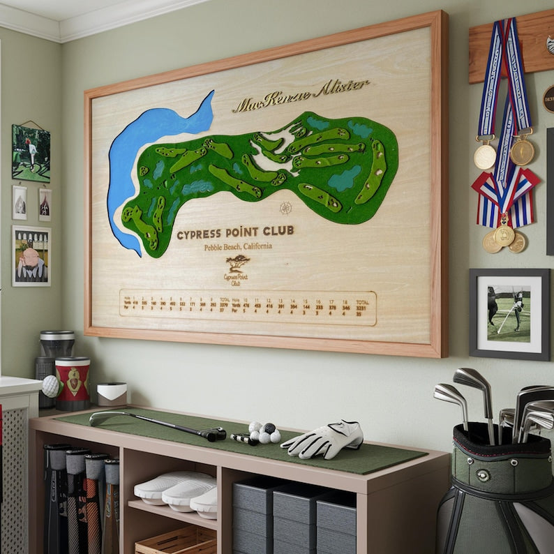 Golf Course Art, Custom Golf Map, Golf Gift, Golf Art, Wooden Golf Course, Golf Map Print, Golf Wall Decor
