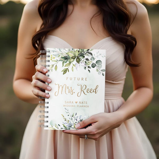 Greenery Wedding Planner, Personalized Wedding Planning Book, Custom Bridal Shower Gift, Wedding Planner Gold Foil, Gift for Bride