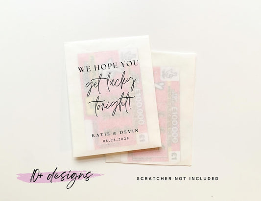 20 We Hope You Get Lucky Tonight Lottery Ticket Favor Bag || Personalized Wedding Scratchers Favor, Wedding Lottery Ticket Holder