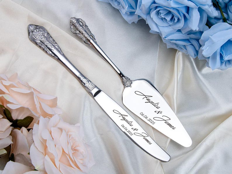 Engraved Wedding Cake Serving Set: Personalized Anniversary Keepsake