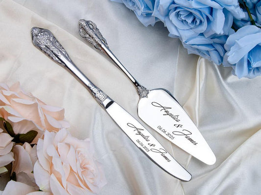 Engraved Wedding Cake Serving Set: Personalized Anniversary Keepsake