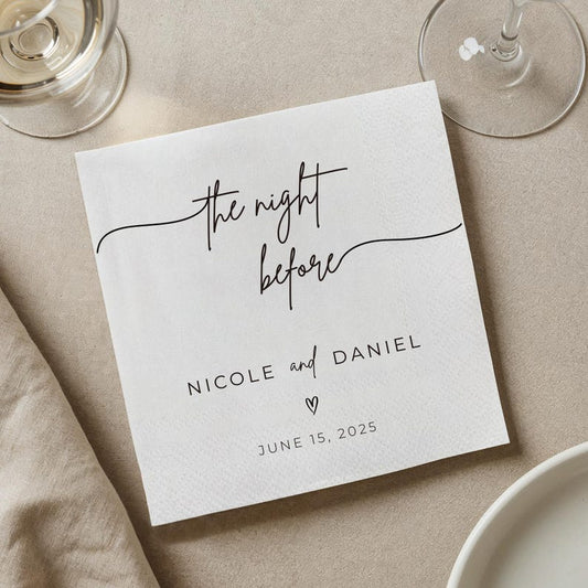 Custom Wedding Napkins with Text The Night Before Napkins - Personalized Rehearsal Dinner Napkins Bridal Shower Engagement Gifts
